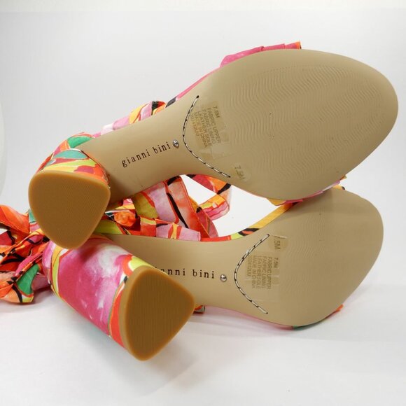 Gianni Bini Astraahh SANDALS Size 7.5 Abstract Floral Ankle Wrap Block Heel NEW - Picture 7 of 11